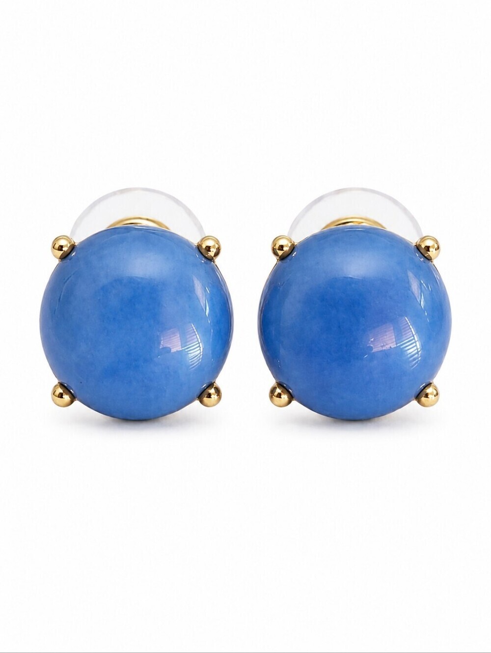 VTG Blue Gemstone Round Cabochon Earrings